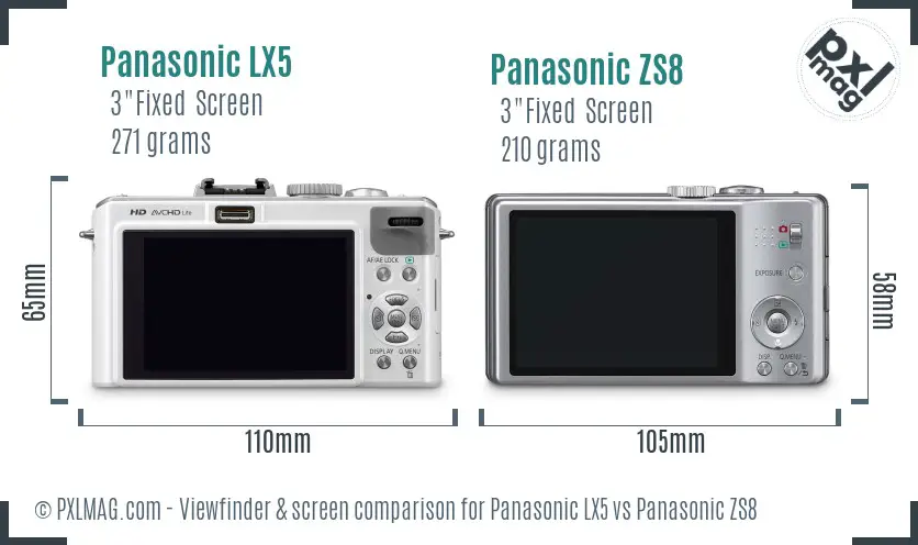 Panasonic LX5 vs Panasonic ZS8 Screen and Viewfinder comparison