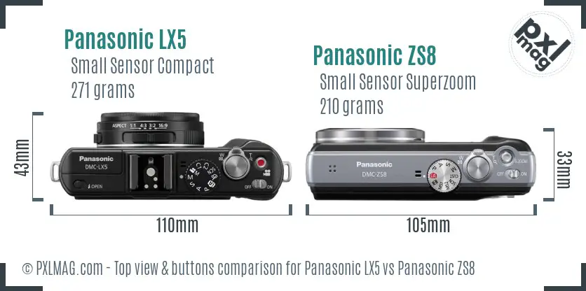 Panasonic LX5 vs Panasonic ZS8 top view buttons comparison