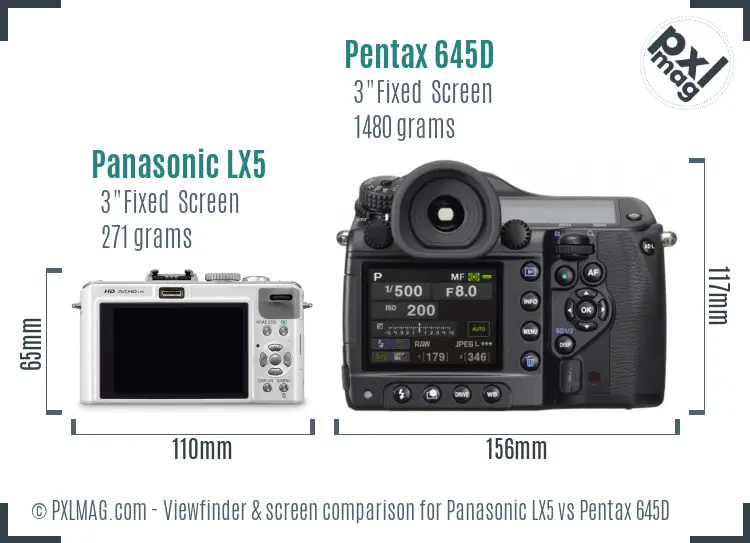 Panasonic LX5 vs Pentax 645D Screen and Viewfinder comparison