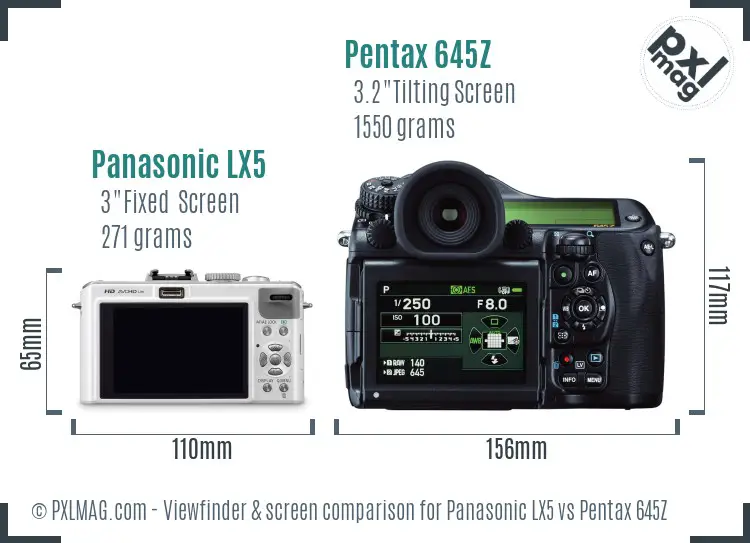 Panasonic LX5 vs Pentax 645Z Screen and Viewfinder comparison