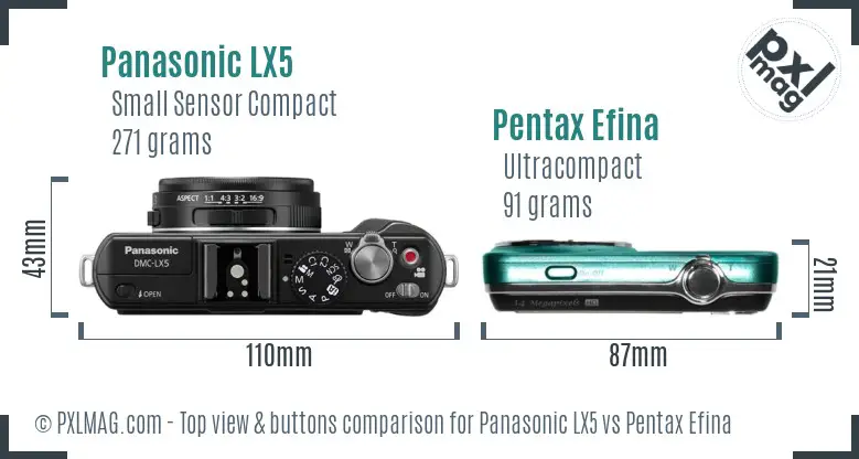 Panasonic LX5 vs Pentax Efina top view buttons comparison