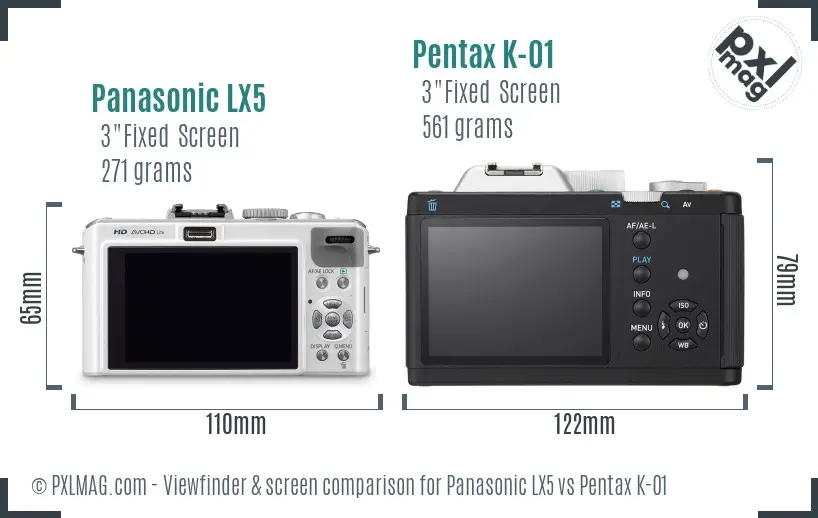Panasonic LX5 vs Pentax K-01 Screen and Viewfinder comparison