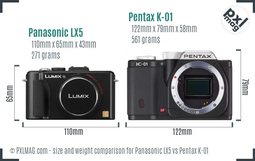 Panasonic LX5 vs Pentax K-01 size comparison
