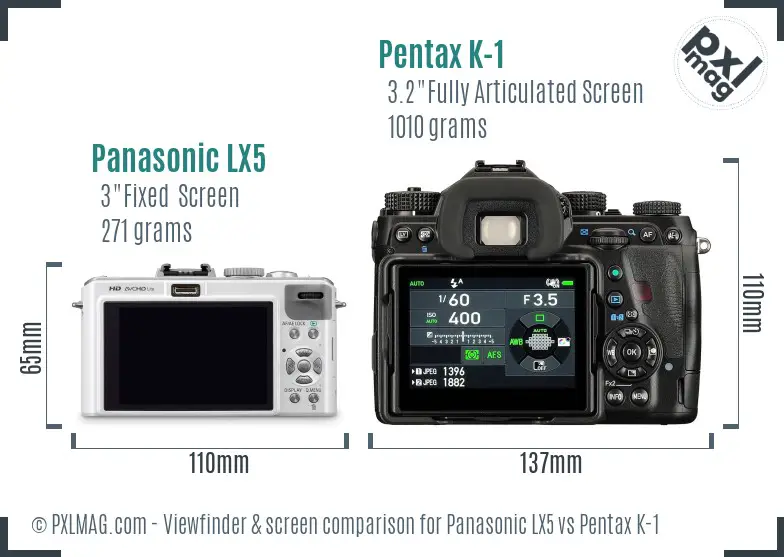 Panasonic LX5 vs Pentax K-1 Screen and Viewfinder comparison