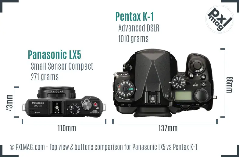 Panasonic LX5 vs Pentax K-1 top view buttons comparison