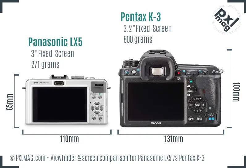 Panasonic LX5 vs Pentax K-3 Screen and Viewfinder comparison