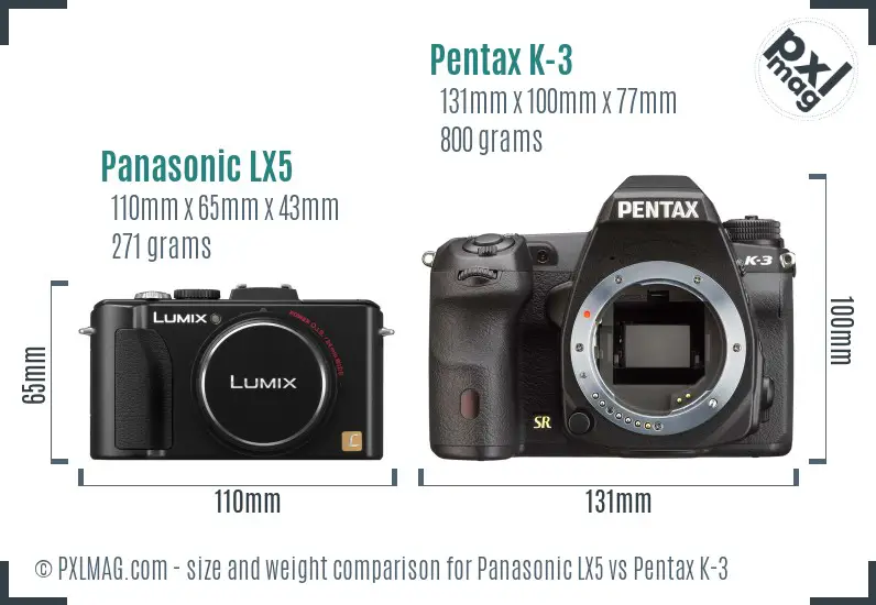 Panasonic LX5 vs Pentax K-3 size comparison