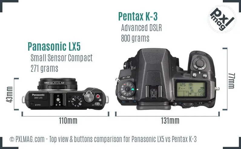 Panasonic LX5 vs Pentax K-3 top view buttons comparison