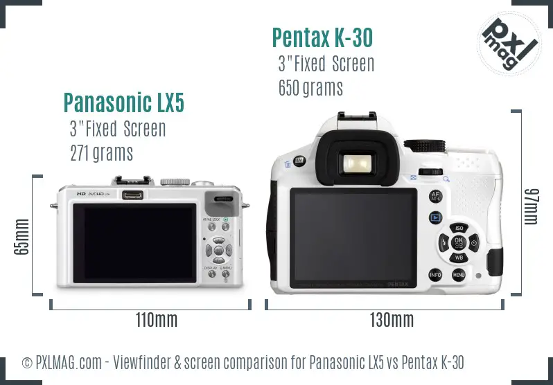 Panasonic LX5 vs Pentax K-30 Screen and Viewfinder comparison