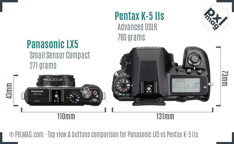 Panasonic LX5 vs Pentax K-5 IIs top view buttons comparison