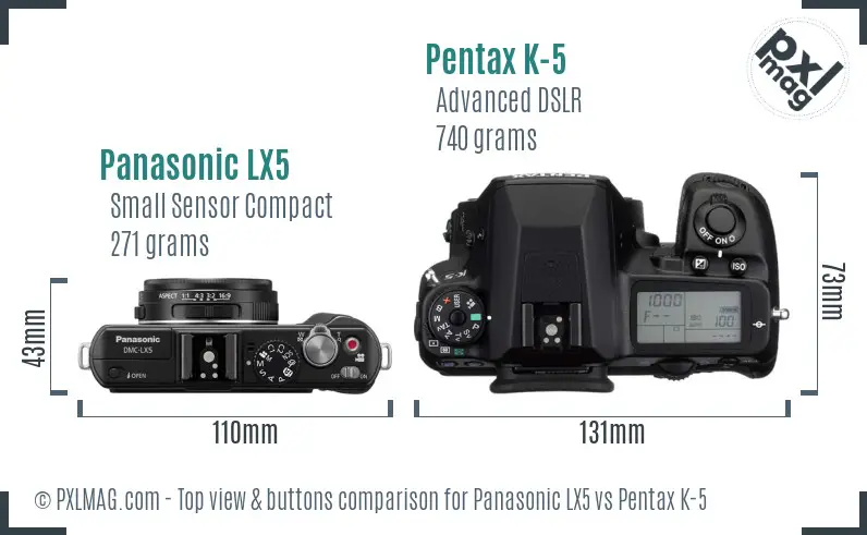 Panasonic LX5 vs Pentax K-5 top view buttons comparison