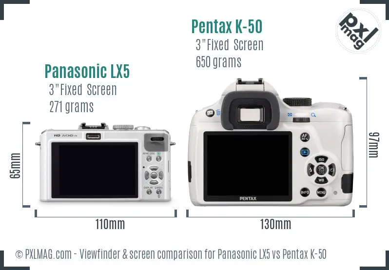 Panasonic LX5 vs Pentax K-50 Screen and Viewfinder comparison