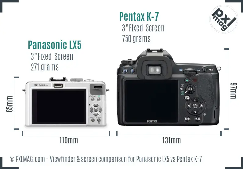 Panasonic LX5 vs Pentax K-7 Screen and Viewfinder comparison