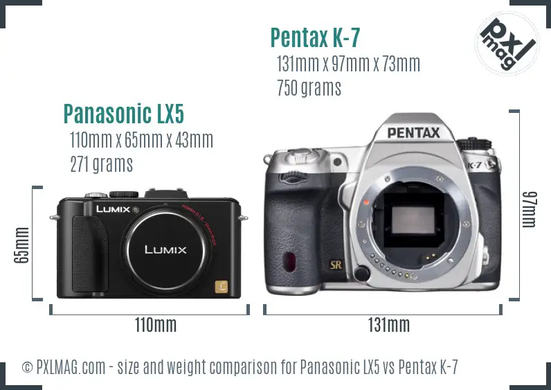 Panasonic LX5 vs Pentax K-7 size comparison