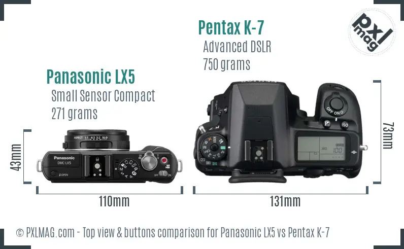 Panasonic LX5 vs Pentax K-7 top view buttons comparison