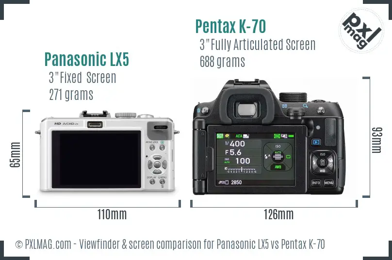 Panasonic LX5 vs Pentax K-70 Screen and Viewfinder comparison