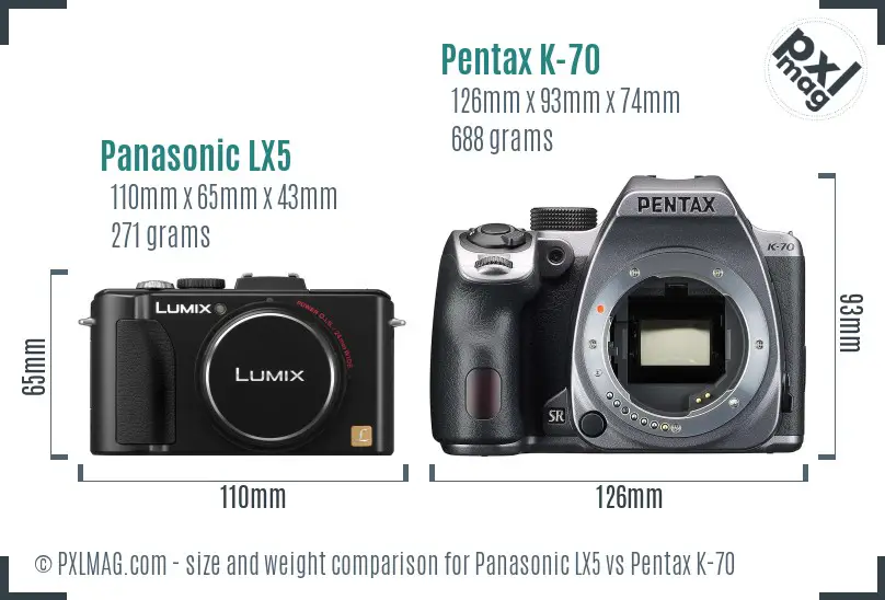 Panasonic LX5 vs Pentax K-70 size comparison