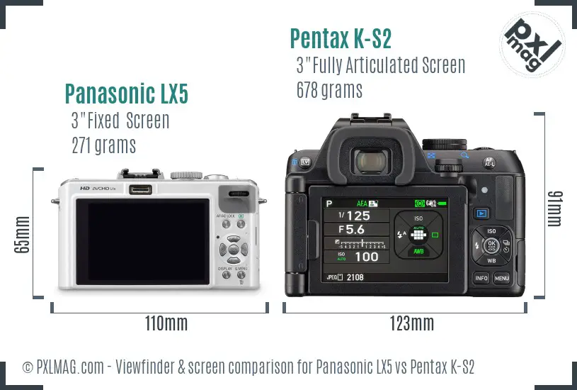 Panasonic LX5 vs Pentax K-S2 Screen and Viewfinder comparison