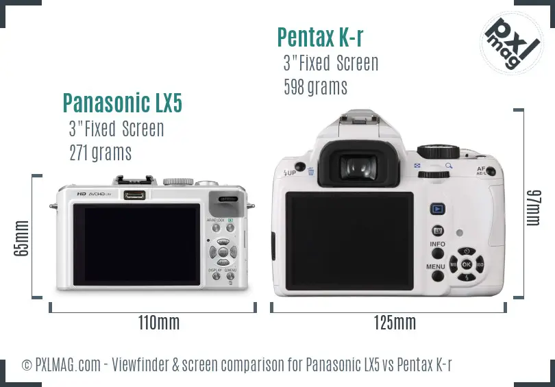 Panasonic LX5 vs Pentax K-r Screen and Viewfinder comparison