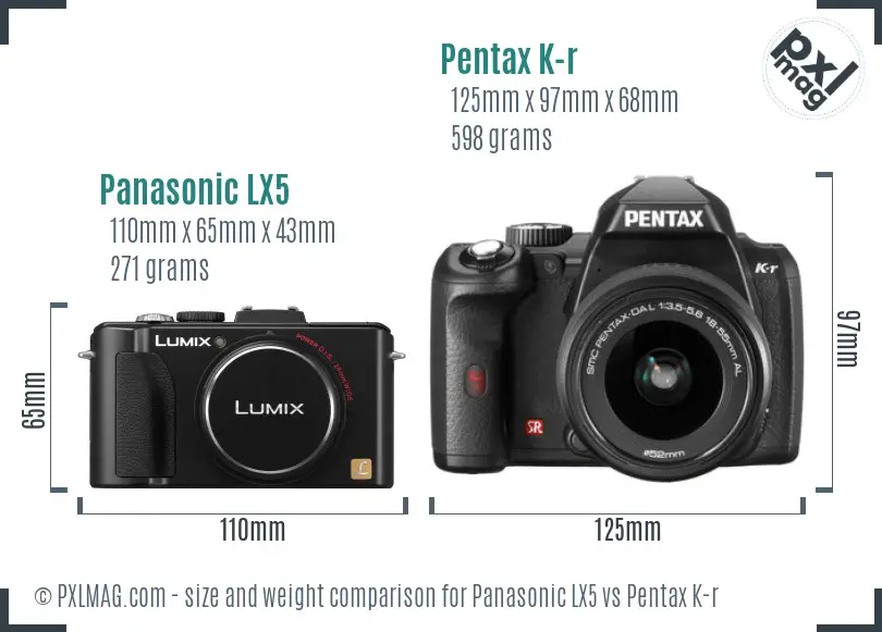 Panasonic LX5 vs Pentax K-r size comparison