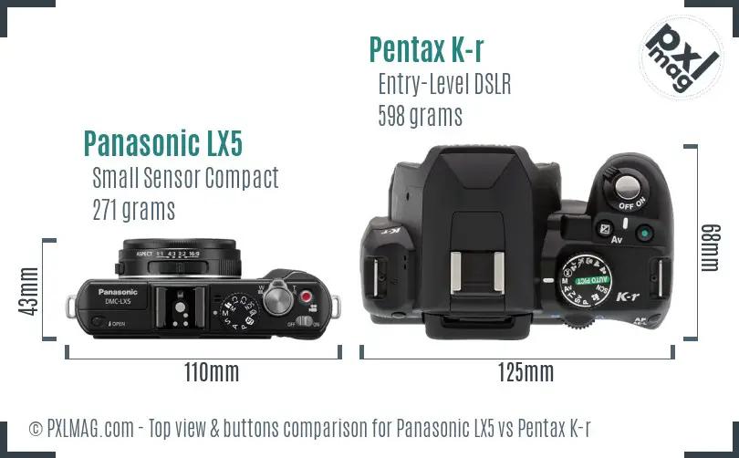 Panasonic LX5 vs Pentax K-r top view buttons comparison