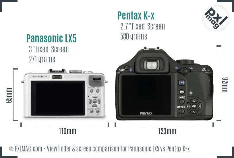 Panasonic LX5 vs Pentax K-x Screen and Viewfinder comparison