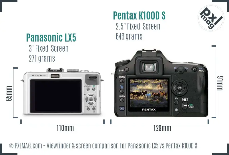 Panasonic LX5 vs Pentax K100D S Screen and Viewfinder comparison