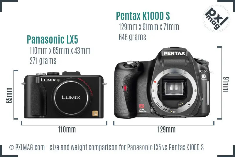 Panasonic LX5 vs Pentax K100D S size comparison