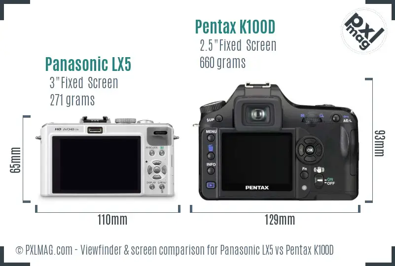 Panasonic LX5 vs Pentax K100D Screen and Viewfinder comparison