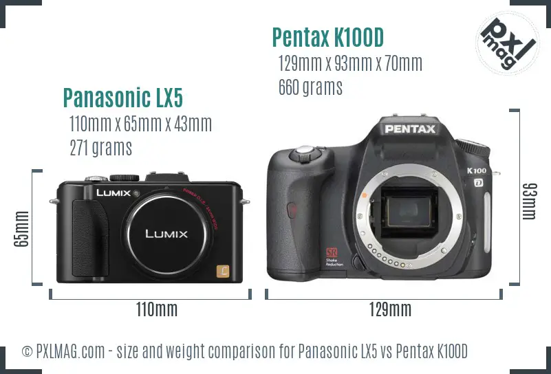 Panasonic LX5 vs Pentax K100D size comparison