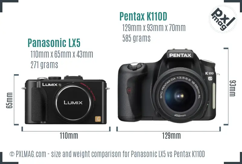 Panasonic LX5 vs Pentax K110D size comparison