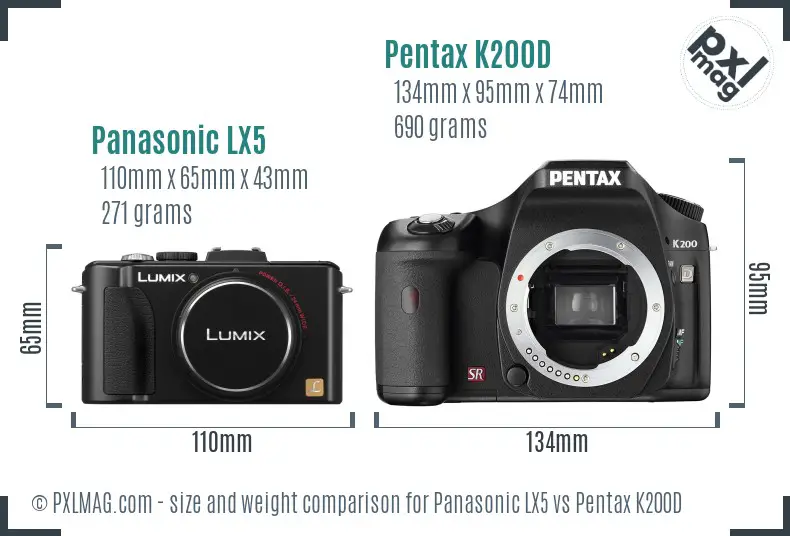 Panasonic LX5 vs Pentax K200D size comparison