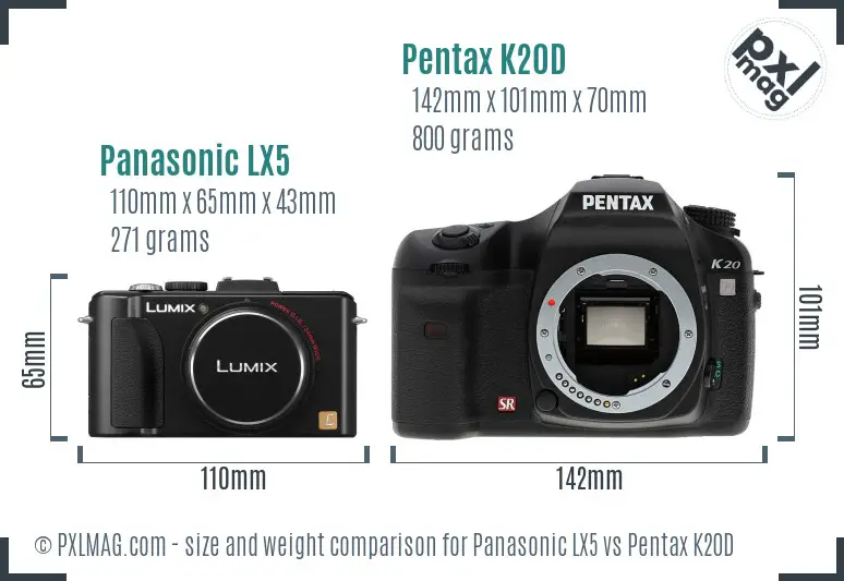 Panasonic LX5 vs Pentax K20D size comparison