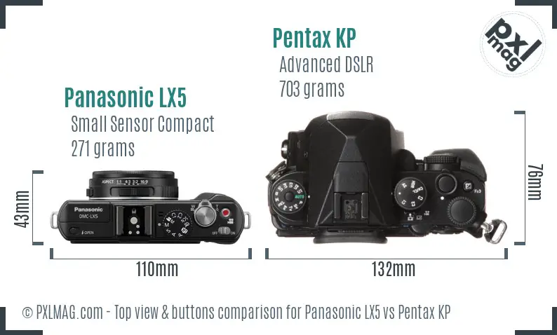 Panasonic LX5 vs Pentax KP top view buttons comparison