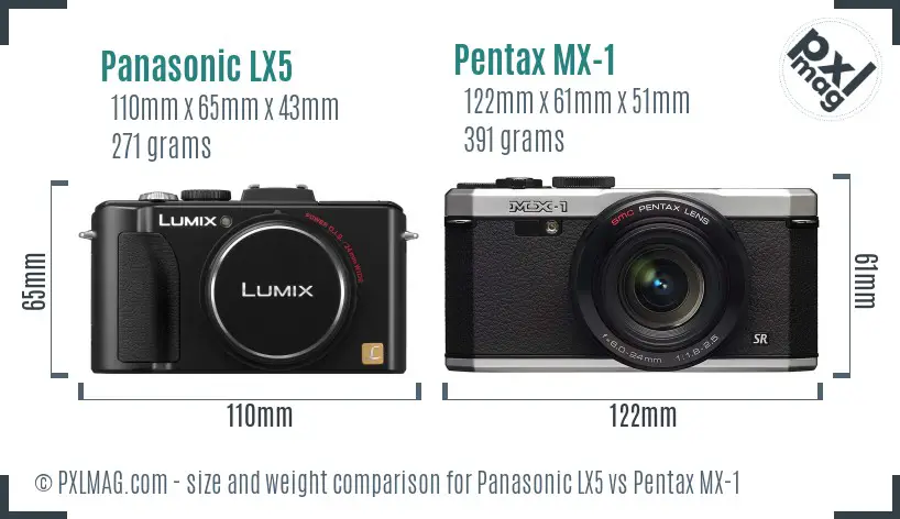 Panasonic LX5 vs Pentax MX-1 size comparison
