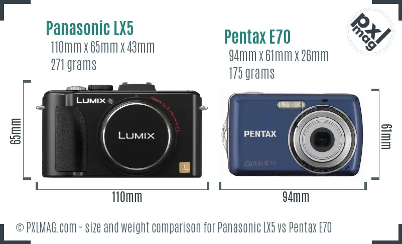Panasonic LX5 vs Pentax E70 size comparison