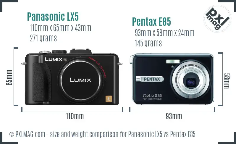 Panasonic LX5 vs Pentax E85 size comparison
