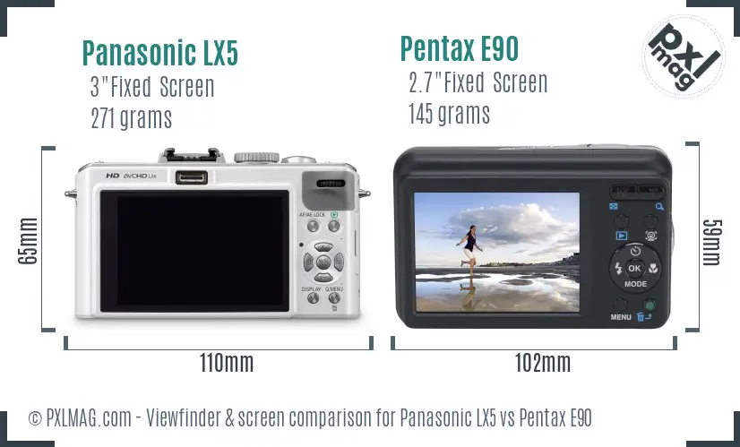 Panasonic LX5 vs Pentax E90 Screen and Viewfinder comparison