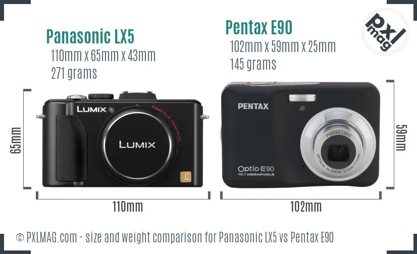 Panasonic LX5 vs Pentax E90 size comparison