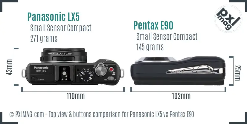Panasonic LX5 vs Pentax E90 top view buttons comparison