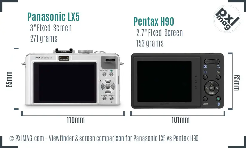 Panasonic LX5 vs Pentax H90 Screen and Viewfinder comparison