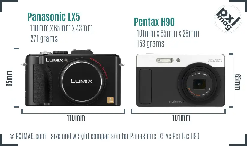 Panasonic LX5 vs Pentax H90 size comparison