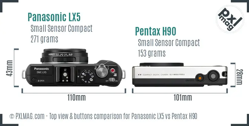 Panasonic LX5 vs Pentax H90 top view buttons comparison