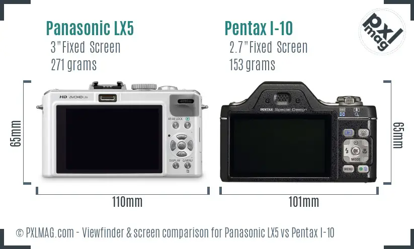 Panasonic LX5 vs Pentax I-10 Screen and Viewfinder comparison