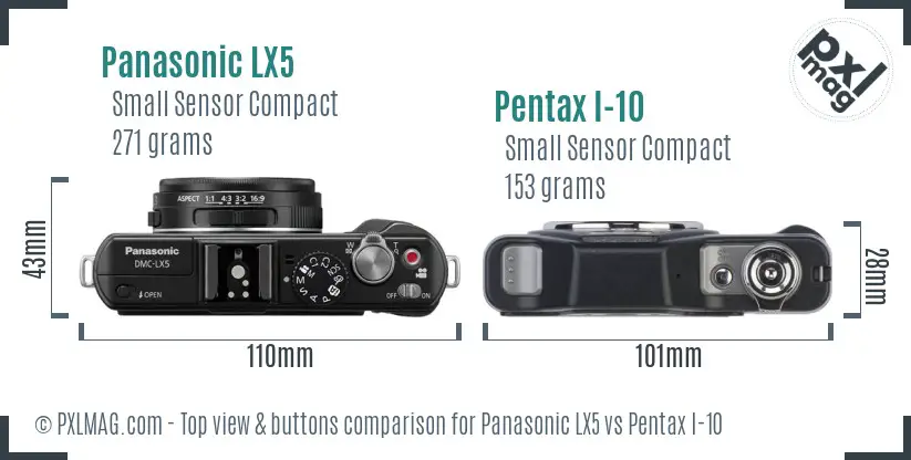 Panasonic LX5 vs Pentax I-10 top view buttons comparison