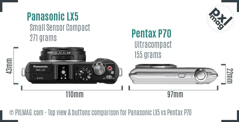 Panasonic LX5 vs Pentax P70 top view buttons comparison