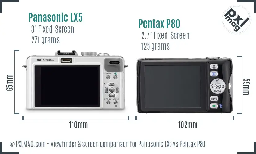 Panasonic LX5 vs Pentax P80 Screen and Viewfinder comparison