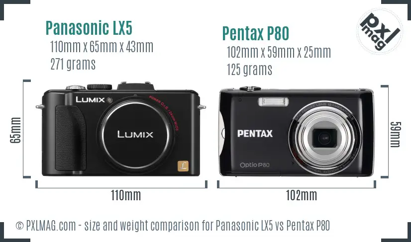 Panasonic LX5 vs Pentax P80 size comparison