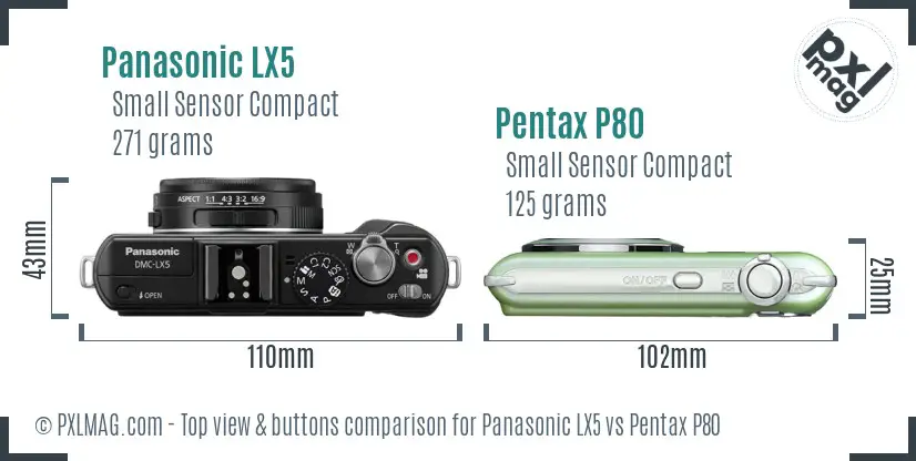 Panasonic LX5 vs Pentax P80 top view buttons comparison