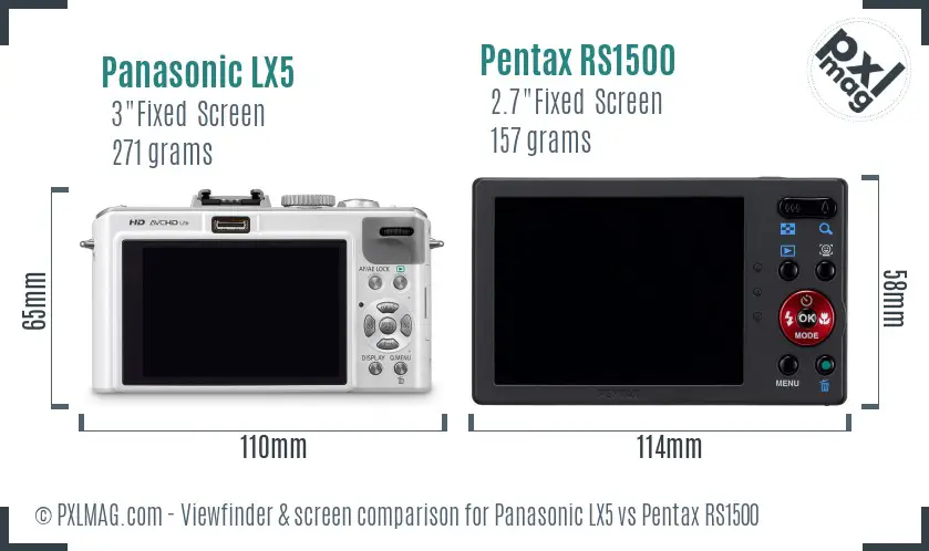Panasonic LX5 vs Pentax RS1500 Screen and Viewfinder comparison